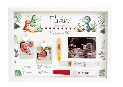 RJ All with love LÁMINAS PERSONALIZADAS Marco Personalizado Guarda Recuerdos Nacimiento Bebé, Dinosaurios, Regalo nacimiento, Natalicio, Caja nacimiento