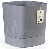 KONZEPT Blumentopf groß 28 L, Übertopf für innen & außen, Beton Optik matt, mit Drainagelöchern, Grau
