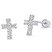 925 Sterling Silver Rhodium Plated Cross Cubic Zirconia Screwback Baby Girls Earrings