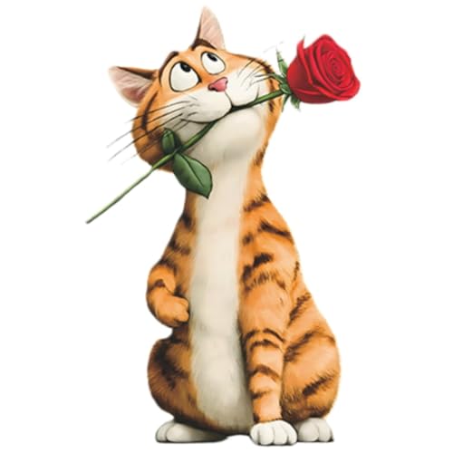 Vinilos adhesivos Achang gato romántico con rosa roja