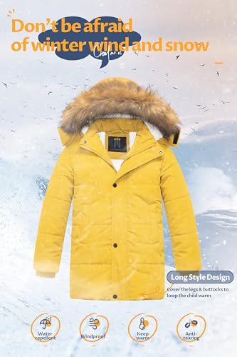 Image of CREATMO US Boy's Sherpa Long Parka Winter Coat Thicken Water Repellent Puffer Jacket With Removable Faux Fur Hood