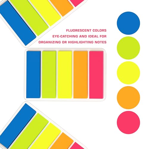 Image of Cubic Transparent 5-Color Plastic Flag Sticky Notes | Pack of 5 (100 Sheets Each) | Bright & Durable PET Page Markers for Indexing, Bookmarking & Organizing | Strong Adhesive & Easy Peel-Off