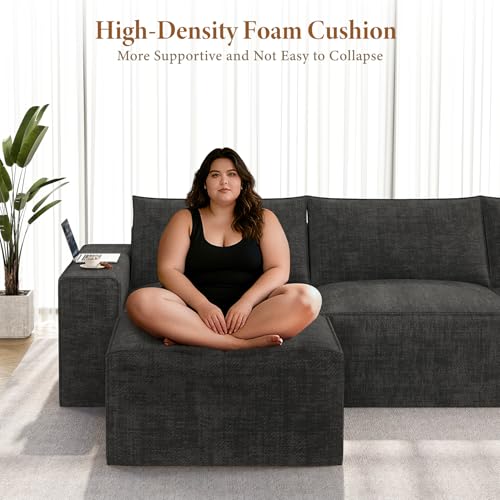 Image of Vesgantti 114 inch Modular Boneless Couch, Modern 3 Seater Sectional Sofa with Ottoman & Deep Seat, Convertible Chenille L Shaped Cloud Couches for Living Room, No Assembly Required, Dark Grey