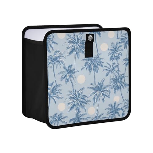 Image of Car Trash Can Organizer Bin with Adjustable Strap for Back Front Seat Console Waterproof Leakproof Collapsible Portable 11 Inch Light Blue Palm Trees and Sun