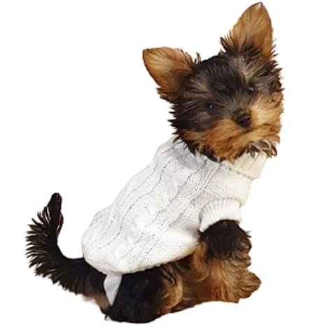 Image of Chihuahua Clothes Puppy Dog Coat Knit Winter Jumper Cosy Teacup Smaller Breeds Miniature (XS-Pack of 1), Ivory Cream White)