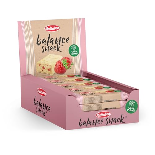 MULTABEN Balance Snack Erdbeer-Vanille Energieriegel (18 x 38g), Proteinriegel mit 5,7g Protein pro Riegel, Eiweißriegel mit Vitamin B6, C, E und Zink