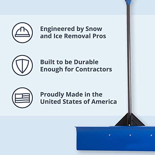 The Snowcaster 30 Inch Snow Pusher & Barn Shovel 30UPH | Heavy Duty 30” X 9.5” Polyethylene Blade | Snow Removal - Driveway, Doorway, Sidewalks | Commercial & Residential – Blue