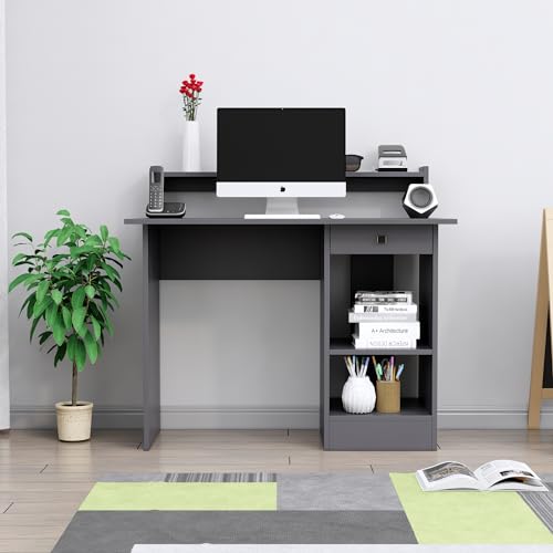 Image of Bniture Wooden Study Table for Home | Engineered Wood Study Table with Book Shelf | Multi Purpose Computer Desk for Study & Writing | Laptop Table for Home with Drawers & Storage Shelf | Slate Grey