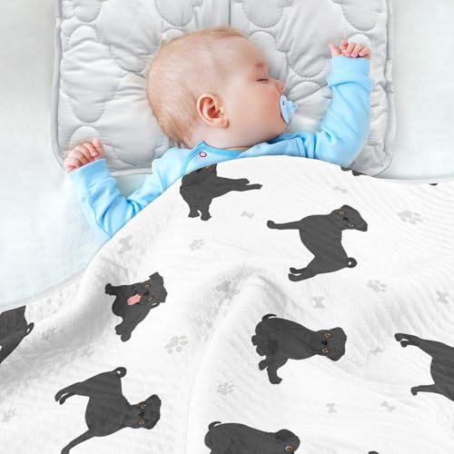 Image of Pug Dog Black Baby Swaddle Blanket for Boys and Girls, Muslin Baby Receiving Swaddle Blanket, Soft Cotton Nursery Swaddling Blankets for Newborn Toddler Infant