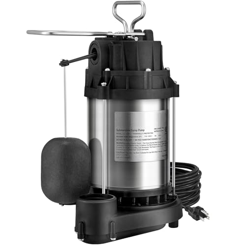 VEVOR 1/2 HP Sump Pump Submersible, Sump Pump with Stainless Steel Sur
