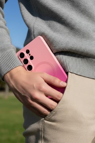 Image of amazon basics Gradient Mag-Safe Case for Samsung Galaxy S23 Ultra 5G | Soft Silicone Shockproof Cover with Camera Protection | Slim Lightweight Design | Smooth Touch & Durable - Light and Dark Pink