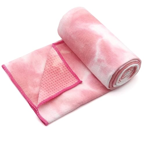 Eunzel Yoga Towel,Hot Yoga Mat Towel with Grip Dots Sweat Absorbent Non-Slip for Hot Yoga, Pilates and Workout 24\" x72\", Red & White