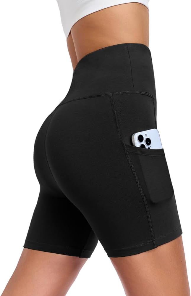 DAYOUNG Women Yoga Shorts High Waist Tummy Control Workout Biker Running Athletic Compression Short with Pockets