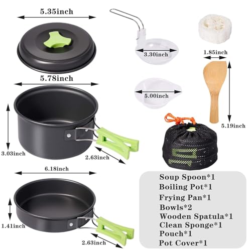 Image of BYRM 9 Pcs Camping Cookware Mess Kit for Backpacking Gear - Camping Cooking Set - Camping Pots and Pans Set - Backpacking Stove /Portable Stove Compatible - Camp Kitchen Equipment Accessories Pot
