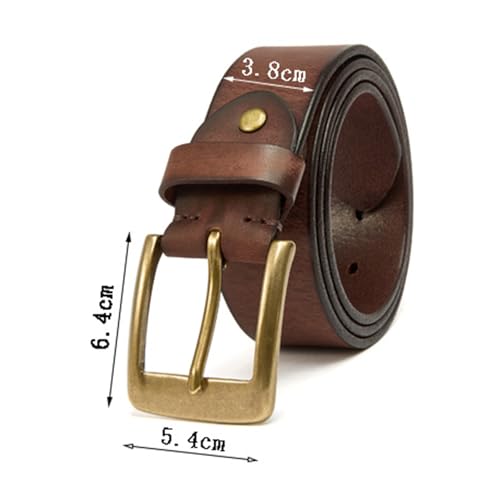 Unisex Cowhide Leather Belt With Solid Brass Single Prong Square Buckle - Fashion Waist Strap For Jeans Pants3