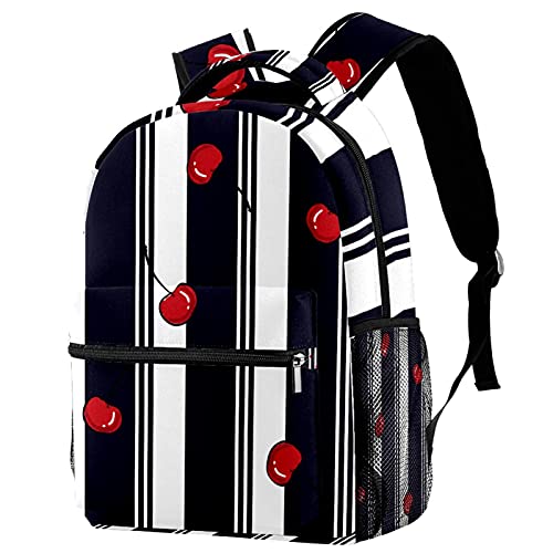 Sac à dos de voyage avec porte-bouteille rayures cerises pour enfants