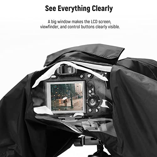 Image of NEEWER Camera Rain Cover, Large Size Durable Nylon Raincoat Compatible with Canon Sony Nikon DSLR Mirrorless Vlog Camera & Lenses 300 /400 /500 /600 /800mm, with Sleeves /Drawstrings /Viewing Window, PB004