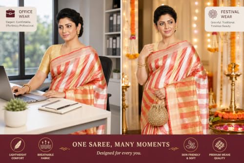 Image of HAIDER ALI AND SONS Pure Tissue Linen Saree for Women with Blouse Piece | Bhagalpuri Handloom Linen Saree | Soft Breathable Lightweight Ethnic Saree for Party, Festival, Office Wear |