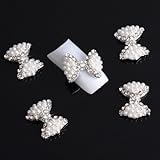 Adored 10Pcs Big 3D White Alloy Bow Tie Faux Pearl Rhinestones Nail Art Glitters