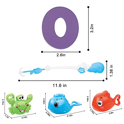 ZEAGUS Bath Toys Set for Toddlers 1-3,Bathtub Toys with 36 Foam Alphabet Letters, Floating Squirts Animal Water Gun, Fishing Rod and Storage Bag Toddler Bathtime Toys
