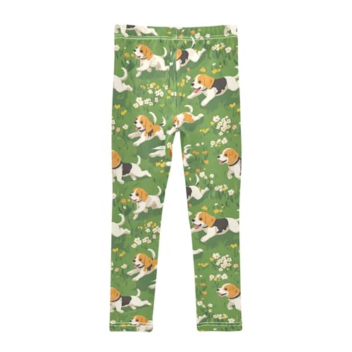 Wusikd Dogs Flowers Girls' Leggings Toddler Doodles Cute Kids Yoga Pants Dance Active Tights 4T2