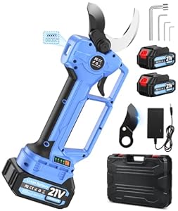 Akku Astschere 70mm, Gartenschere Akku mit 4-Stufige, 2×4000mAh Akku, 1000W Bürstenloser Motor Bypass Baumschere, LCD-Display & Sicherheitslock, SK7-Klingen, Elektrische Astschere für Garten, Obstbäume