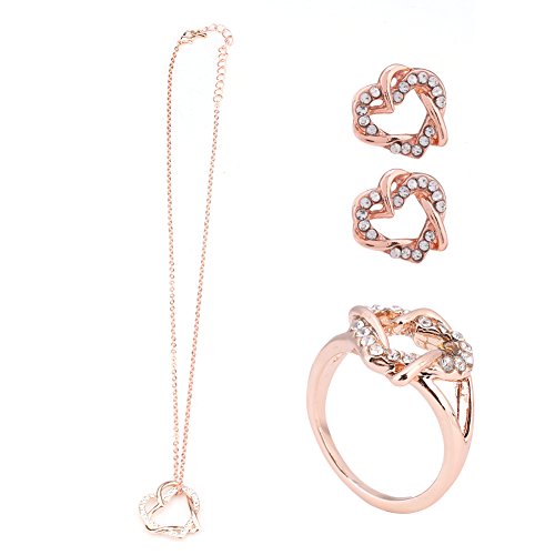 Preisvergleich Produktbild (Halskette + Ohrringe + Ring) Herzförmiger weiblicher Schmuck aus dreiteiliger Diamantlegierung (Rose Gold)