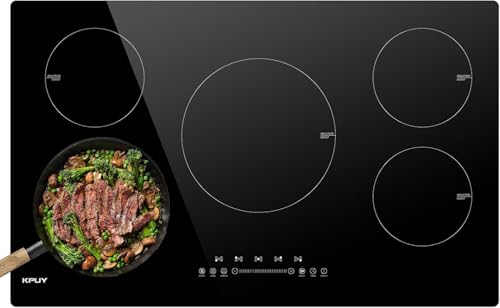 KPUY Induction Cooktop 36 Inch with 5 Burner, Electric Burner 220-240V, 7400W Electric cooktop with Keep Warm Function& Timer, 9 Power Levels, 36'' Induction Cooktop Hard Wire(No Plug)
