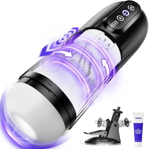 Hands-Free Masturbator Sex Toys Fleshliglt for Men, Thick Entry & Double-Zone Sleeve Male Sex Toy with 10 Thrusting & Rotating & Vibrating Adult Toys, Suction Base Penis Pump for Intense Stimulation