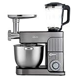 DMS® 3in1 Edelstahl Küchenmaschine Rührmaschine 7 Liter Knetmaschine Edelstahlschüssel Spritzschutz StandMixer Ice Crusher Fleischwolf Teigkneter 6-stufige Geschwindigkeit 2300 Watt KMFB-2300