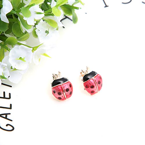 Wwahuayuan 3 Pairs 3D Cute Metal Red Oil Ladybug Earrings Impalement Piercing Animal Insects Earring Ladybird Ear Men Women Double Sided Exquisite Paint Stud Jewelry #TOP6