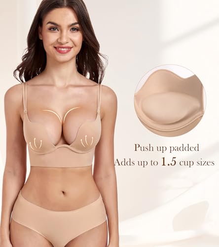 DotVol Women's Backless Multiway Convertible Low Cut Push Up Underwire Bra4
