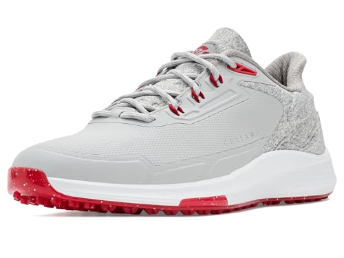 Callaway Tênis de golfe masculino Coronado V4 Spikeless, Cinza/vermelho, 43