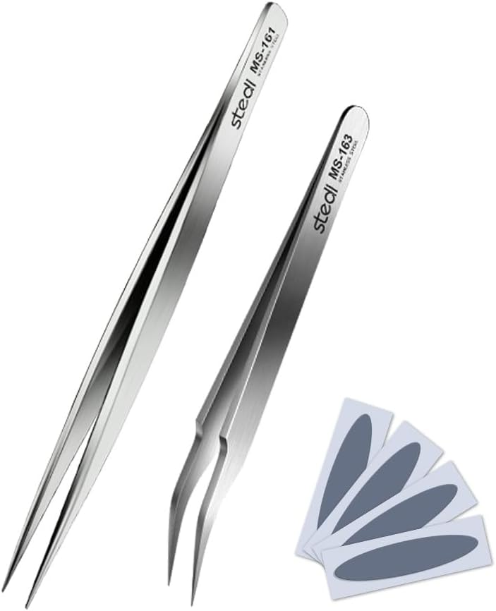 stedi 2PCS Precision Tweezers Set, Model Hobby Making Tools,Ultra-Precision Premium Stainless Steel Tweezers for Gundam, Scale Military Model, 3D Resin Parts, Industrial Tweezers