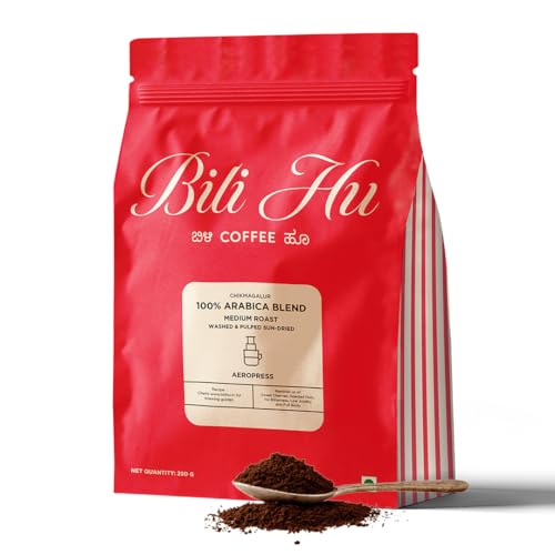 Image of Bili Hu Coffee, Aeropress Coffee Powder, 100% Arabica Blend, Medium Roast, (Pack of 1, 250 gms)