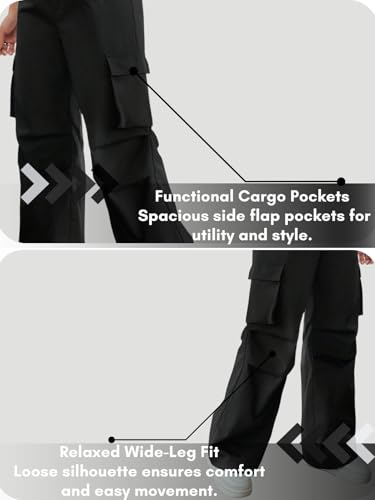Image of GRECIILOOKS High Waist Cotton Trousers for Women - Flared Parachute Pants with Side Pockets | Casual Travel Cargo Pants