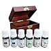 Organic Aromas Favorites Sampler Wooden Box of Six 100% Pure Essential Oils for Aromatherapy - Therapeutic Grade - Use Diffusers