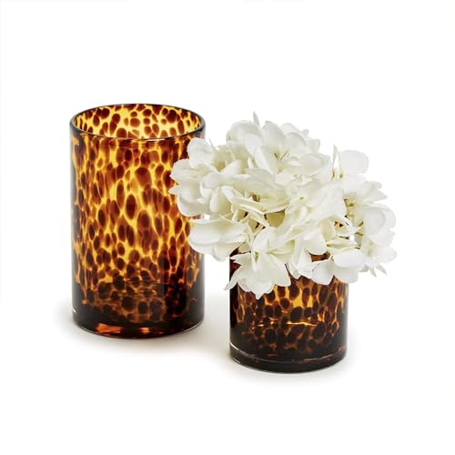 Two's Company Set of 2 Tortoise Candleholder Vase, Includes 2 Sizes, Tealight and Votive, Glass, 4 and 5 inches Height