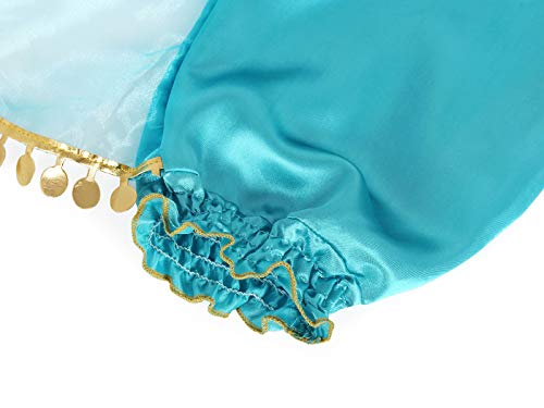 Jurebecia Princess Jasmine Costume For Girls Dress Up Cosplay Kids Fancy Birthday Party Outfit Halloween Christmas Role Play Costumes Equin Off Shoulder Belly Dance Clothes Blue Size 10/9-10Years #TOP6
