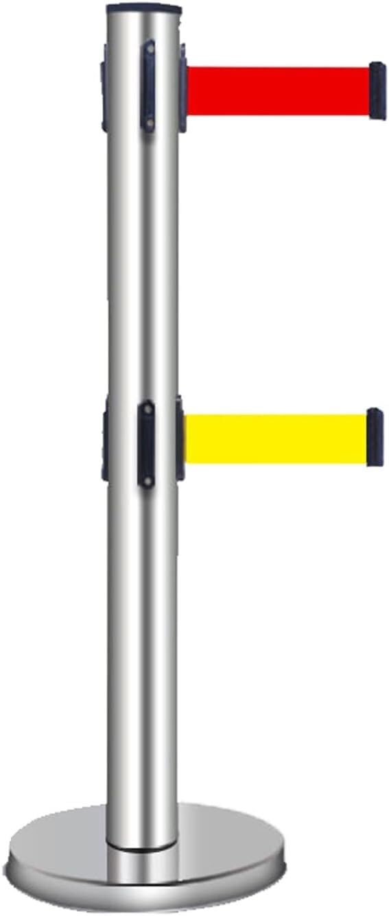 Warning Belt Type Stainless Steel Telescopic Fence Double-Layer Isolation Belt Cordon Queuing Column Safety Guardrail Barrier Stable Solid Bas (Silver 5m)