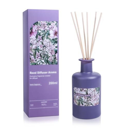 Reed Diffuser Set – 200ml Lavender & Orange Blossom Essential Oil Set Includes 8pcs Rattan Sticks, Licorice Aroma, Large Glass Bottle, Home Fragrance Diffuser Set for Bathroom Shelf Decor