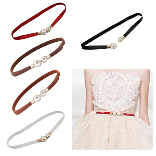 Stretchy Waist Chain Pearls Golden Buckle For Women Casual Wear Decorative Belt Skinny Belt Dress Accessories2