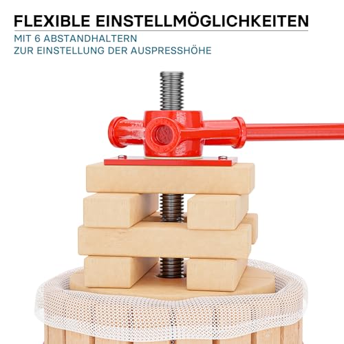 Beerenpresse Wiltec 6L aus Buchenholz mit Presstuch für Obstpressung