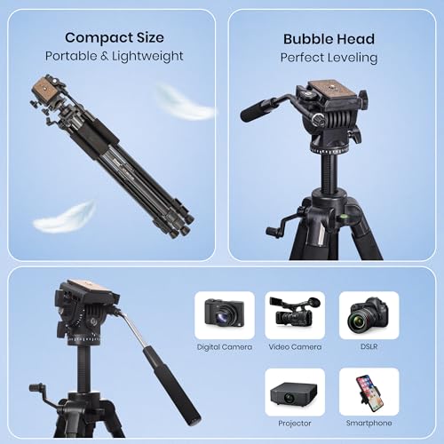 Image of Simpex 880 Plus (165 cm) Platinum Aluminum Light Weight Tripod, with Fluid Video Head, for DSLR & Video Cameras, Maximum Operating Height: 5.90 Feet, Maximum Load : 6 kgs (Black)