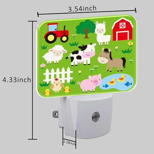 Image of Cute Farm Animals Night Light for Kids, Cartoon Farm Animals LED Night Light Plug into Wall with Dusk to Dawn Sensor for Girls Boys Women Men Room, Hallway, Kitchen, Bathroom, Stairs Decor