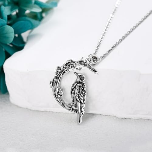 Raven Necklace 925 Sterling Silver Crow Moon Pendant Necklace Raven Jewelry Gifts for Women4