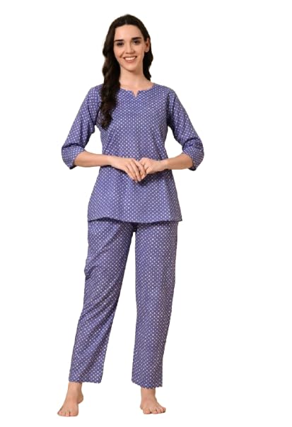 Image of Ichaa Women's Cotton Printed Night Wear Top and Bottom Night Suit Set