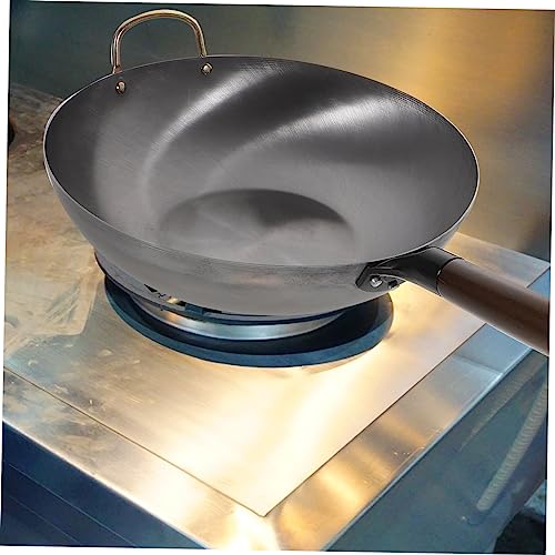 Wok de hierro con fondo plano y mango de madera miniatura 3