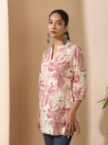 Image of Meesan Women's Floral Cotton Ethnic Tunic for Office, College and Daily Use