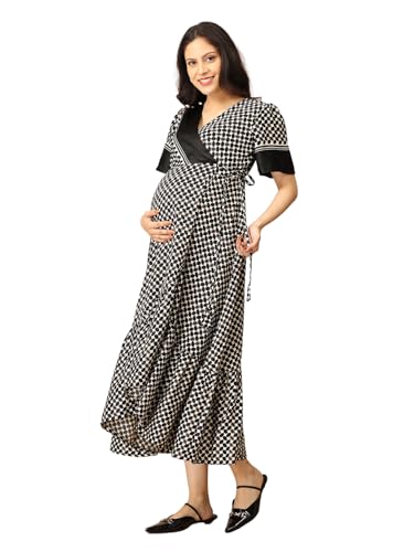 Image of The Mom Store Maternity and Nursing Wrap Dress for New Mom | Pre and Post Pregnancy Wear for Womens | Trendy Stylish Printed Friendly Dresses for Women | Comfortable